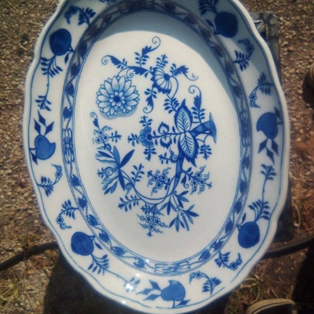 Large Meissen England Flow Blue Deep Serving Platter 18.25"